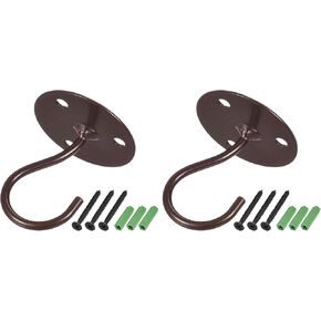 MECCANIXITY Ceiling Hooks Wall Mounted 55mm Round Plate Iron for Hanging Chandeliers Plants (Brown, Pack of 2)
