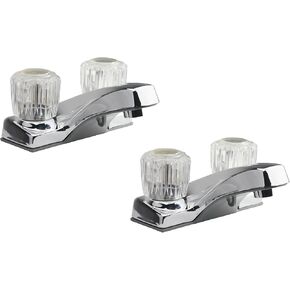 Derengge Acrylic Handles Bathroom Faucet,Polished Chrome Lavatory Faucet, 3 Hole Non-Metallic Centerset Faucet,2 Pack,F-3001-CP