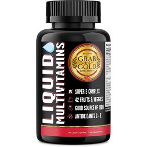Grab The Gold Liquid Multivitamin Capsules - Fast Absorption, Energy Boost - 42 Fruits & Veggies, Good Source of Iron, Antioxidants