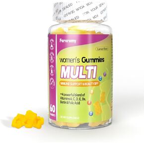 Adult Gummy Vitamins for Women, Lemon Flavored Daily Multivitamins with Vitamins A, C, D, E, B6 and B12, 30 Day Supply, 60 Count