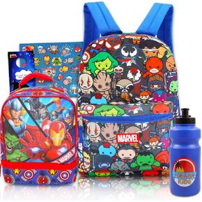 Avengers Backpack with Lunch Bag - Bundle with Avengers Backpack for Boys 8-12, Avengers Lunch Box, Water Bottle, Stickers, More (Marvel Avengers School Backpack for Boys)