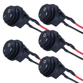 Waterproof Round Rocker Toggle Switch with LED Light 12V DC 20A 2 Position 3 Pins SPST Latching Switch with Pre-soldered Wire for Car Boat Truck (4pcs Multicolored)