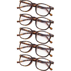 5-Pack Retro Reading Glasses with Spring Hinges Includes Sunshine Readers