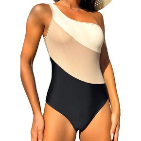 MakeMeChic Women's One Piece Bathing Suit Colorblock One Shoulder Swimsuits Monokini in Saudi Arabia