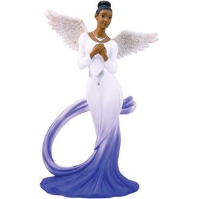 Ebony Treasures Sash Angel in Blue African American Angel Statue white/blue/silver 11.75 inches