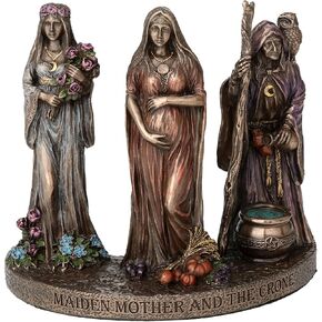 Veronese Design 4 3/8 Inch Triple Moon Goddess Maiden Mother and Crone Cold Cast Resin Bronze Finish Wiccan Sculpture