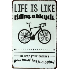 SUMIK Life is Like Riding A Bicycle You Much Keep Moving, Metal Tin Sign, Vintage Art Poster Plaque Garage Home Wall Decor