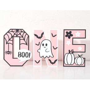 Halloween Wooden ONE Sign - Pink Halloween Boo Wooden Centerpiece Table Decoration, Halloween Decorations Indoor ONE Letter, Baby Girl Birthday Supplies.