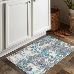 Abstract Rug 5x7 Washable Non Slip Area Rug Boho Chic Abstract Watercolor Design Throw Carpet Low Pile Non-Shedding Rugs for Bedroom Laundry Room Living Room, Fuchsia/Green