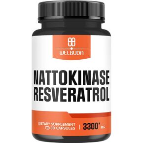 Nattokinase Supplement 3300mg with Trans-Resveratrol - Supports for Immunity System, Healthy Heart & Body Balance - 30 Servings
