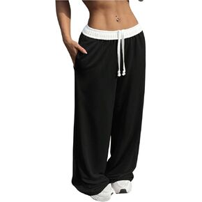 Floerns Women's Colorblock Drawstring Waist Wide Leg Baggy Sweatpants with Pocket