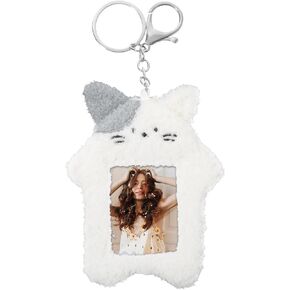 Mabor 1 Pack Photocard Holder, Cartoon Plush White Photocard Holder Outdoor Girl Korean Style ID Card Cover Protective Case Card Sleeve Student Badges Supplies