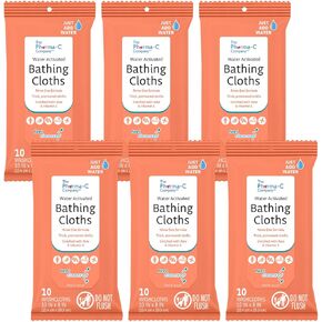 Pharma C Wipe Water-Activated No-Rinse Bathing Cloths, Mild, 10 Count (Pack of 6)
