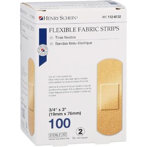 Adhesive Fabric Bandage Strips, 3/4" x 3", Sterile, Box of 100