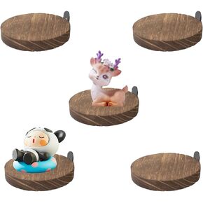 5 PCS Small Floating Shelves Wall Mounted, Circle Wall Shelves Carbonized Wood Shelf for Home Decor and Storage, Mini Display Shelf for Bedroom, Bathroom, Kitchen, Office
