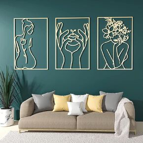 DoMyfit 3 Pieces Metal Wall Art Decor Minimalist Abstract Art Print Decor Line Drawing Home Hanging Wall Art for Living Room Bedroom Wall