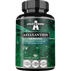 Apollo's Hegemony Astaxanthin 8 mg from Microalgae Haematococcus pluvialis - 90 Vegan Capsules - 3 Months Supply - Powerful antioxidant - Diet Supplement