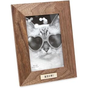 Isaac Jacobs 4x6 Wood Sentiments Cat Meow Picture Frame, Vertical Keepsake Photo Frame with Easel and a Hanging Tabs for Tabletop, Desktop & Wall Display, (Black, 4x6) in Kuwait