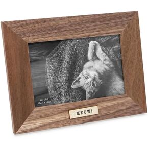 Isaac Jacobs 4x6 Wood Sentiments Cat Meow Picture Frame, Vertical Keepsake Photo Frame with Easel and a Hanging Tabs for Tabletop, Desktop & Wall Display, (Black, 4x6)