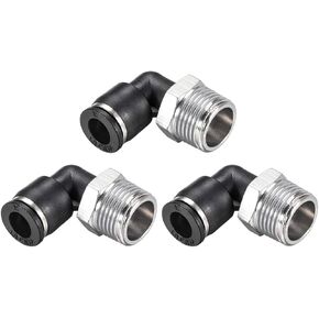 uxcell Push To Connect Tube Fitting Male Elbow 8mm Tube OD X 3/8NPT Thread Pneumatic Air Push Fit Lock Fitting 3pcs