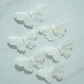 3D Pink Butterfly Wall Decor: Set of 6 Real Feather Butterflies Wall Stickers with Pearls for Girls Bedroom Baby Shower Wedding Cake Office Decor Butterfly Wall Decals for Bathroom Boho Living Room in Saudi Arabia