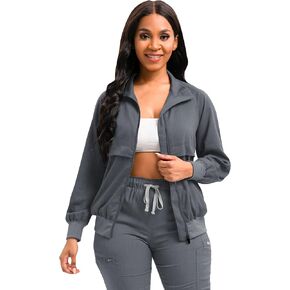 Scrub Jackets long Sleeve Medical Scrub Jackets for Women Zip Front
