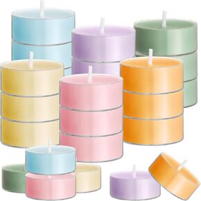 24 Pack Colored Scented Tealight Candles Bulk Small Mini Fragrance Tea Lights in Clear Cups Colored Tea Warmer Candles Aromatherapy Relaxing Mini Candles (Fall Color)