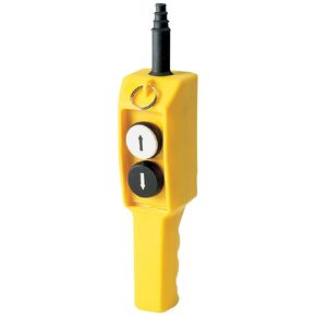 ASI P02.1 2-Button Ergonomic Grip Pendant Station, 600 Volt Maximum Operating Voltage, 1NO/1NC Contact, Up-Down Arrows, Waterproof, Shock-Proof