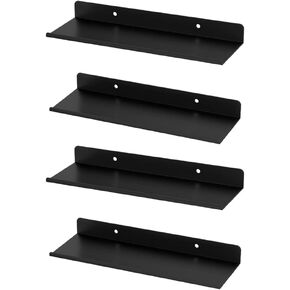 Black Matte Floating Shelves Metal Wall Shelf Metal Hanging Shelf Wall Mounted Hanging Display Industrial Wall-Mounted Shelving for Decorations, Photos,4 pack