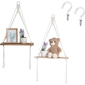 Macrame Wall Hanging Shelf Boho Bedroom Decor for Living Room Home Farmhouse Office 2 Pack Wood Floating Shelves, Rustic Wood Floating Storage Shelf,Display Shelving for Plants Photos in Saudi Arabia