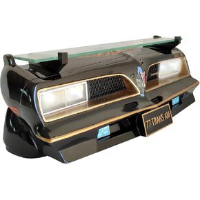 Sunbeltgifts 1977 SE Pontiac Trans AM Wall Floating Shelf, Black and Golds, 19x7.1x7.2 inches, Tempered Glass, Battery Powered LED Headlights, Car Enthusiast Gift, Classic Car Decor, Pontiac Collector