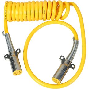 Heavy Duty Cable Assembly-15 Ft Long 7-Way ABS & ISO Cable Assemblies |Coiled |Yellow Cable|Zinc Die-Cast Plugs