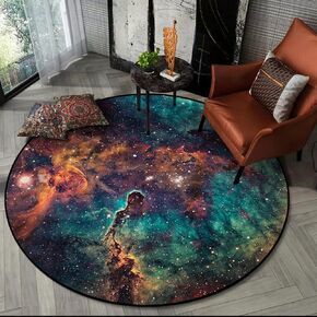 Galaxy Round Rugs, Universe Space Nebula Stars Starry Carpet Large Floor Mat for Living Room, Bedroom (Galaxy, 2.6 ft Diameter)