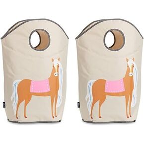 سلة الغسيل للأطفال من وايلدكين للأولاد والبنات، سلال من نسيج البوليستر 600 دينير قابلة للطي تتميز بمقبضين للحمل وقاعدة شبكية، مقاس 27 × 16 × 6.5 بوصة، أطفال زيتون (خيول) in Kuwait