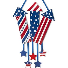 4th of July Decoration Wood Door Wall Signs, Wooden Mason Jar Wreaths Front Door Welcome Sign Patriotic Day Door Hanger Crafts for Independence Day Memorial Day Home Farmhouse Party Porch Wall Decor
