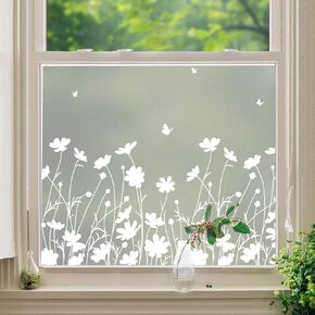 DKTIE Window Privacy Film Flowers Pure White Pattern Stained Glass Window Film Decorative Frosted Glass Window Film Sun Blocking Heat Control Static Cling, A276, 17.7" x 78.7"
