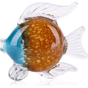 QIANLING Glass Fish Figurines - Coastal Home Decor, Modern Ocean Centerpieces for Living Room, Dining Area, Bathroom, Office, Coffee Table, Beach House, Nautical, Seaside, Entrance, Shelf Display