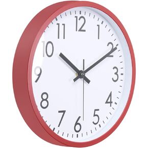 PATIKIL 10 Inch Wall Clock, 3D Number Quartz Battery Operated Silent Non-Ticking Round Wall Clocks for Office Bedroom Decorative, Red