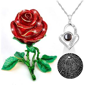 هدايا عيد الأم للأم من ابنتها، قلادة من الذهب عيار 24 قيراط مع الماس والورد المحفوظة، أحبك من الفضة الإسترليني عيار 925، عيد الأم/عيد الحب/عيد الميلاد للصديقات/النساء/لها/أمي in Kuwait