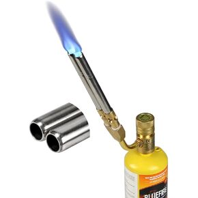 BLUEFIRE Double Flame Jet Turbo Torch Head High Output 17060 BTU Full Metal Heavy Duty Manual Ignition Gas Welding Dual Tubes Blowtorch Nozzle Fuel by MAPP MAP Propane Brazing Soldering Flamethrower