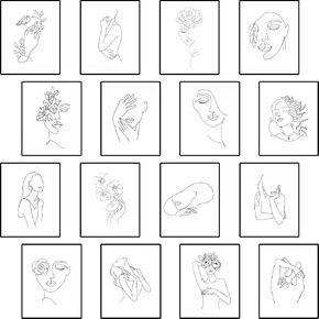 Clabby Minimalist Wall Art 16 Pieces 8 x 10 Inch Minimalist Line Wall Art Decor Black and White Abstract Drawings Aesthetic Posters Unframed Line Art for Girls Women Apartment Room Decor