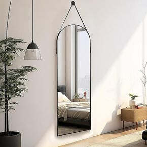 16"x48" Arched Mirror, Wall Mirror, Hanging Mirrors with Leather Strap, Full Length Mirror, Wall Mounted Arch Mirror, for Living Room, Bathroom, Bedroom, Entryway -Gold