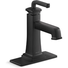 KOHLER 27399-4-BL Riff Widespread Bathroom Sink Faucet, 3 Hole Bathroom Faucets with Clicker Drain, 1.2 GPM, Matte Black