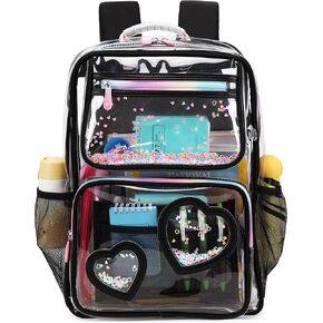 Caoroky knight clear bag for stadium events clear backpack daypack kids school bag cute transparent bookbags for women girls travel backpacks see through heavy duty TPU back pack-Beige