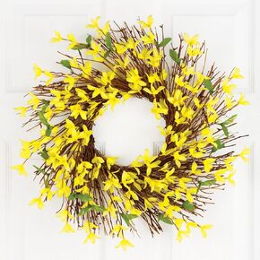 Collections Etc Spring Forsythia Floral Twig Door Wreath - Seasonal Door Accent for Any Room, Lavender