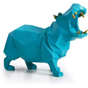 HAUCOZE Hippo Statue Sculpture Modern Decor Home Gifts Animal Figurine Table Centerpiece Crafts Polyresin Arts Blue 7.1inch
