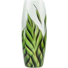 Tropical Leaves | Ikebana Floor Vase | Large Handpainted Glass Vase for Flowers | Room Decor | Floor Vase 16 inch