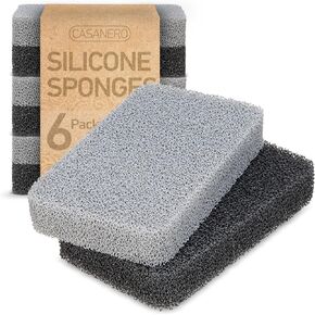 6-Pack Silicone Kitchen Scrubbing Sponges, Heavy-Duty, Non-Scratch Kitchen Sponges | Reusable, Odor-Free, Multipurpose Cleaning for Kitchen, Bathroom, Dishes, Non-Stick Cookware, Countertops