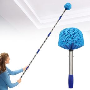 Cobweb Duster with Extension Pole, 4FT Spider Web Brush with Pole, Stainless Steel Pole Ceiling Fan Duster for Outdoor Indoor Cleaning