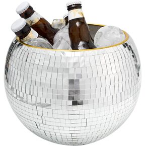 Disco Ice Bucket for Cocktail Bar,Mirror Silver Disco Ball Decor,Retro Party Accessories,9.8 Inch Disco Ball Theme Party Decorations,Cooler for Wine Beer Champagne Ice Cold Drinks